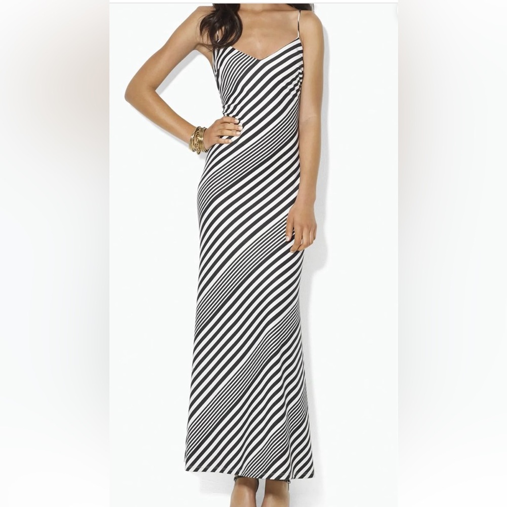 Lauren Ralph Lauren Striped Maxi Dress Black White Stretch Size 12